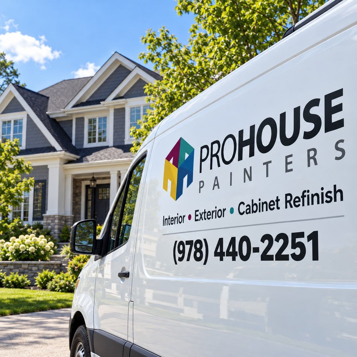 Pro House Painters van with logo and phone number